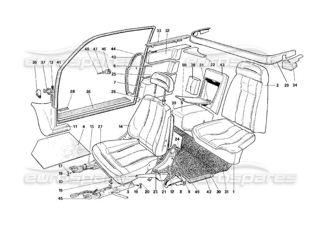 ferrari mondial 3.2 qv (1987) seats - 3.2 mondial coupe part diagram