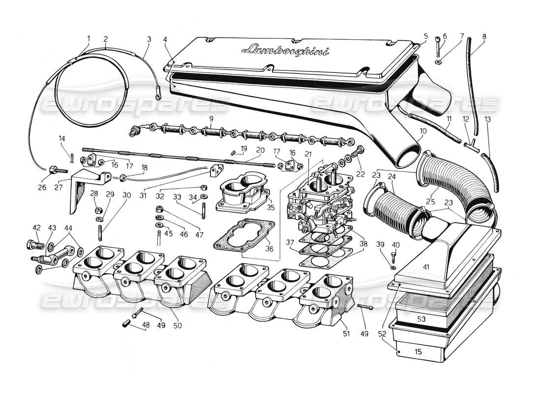 lamborghini countach 5000 qv (1985) fuel system part diagram