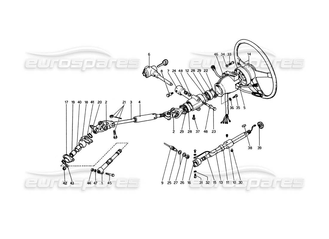 ferrari 365 gt4 berlinetta boxer steering column (up to car no. 18221) part diagram