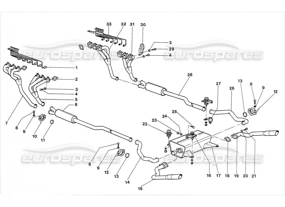 lamborghini lm002 (1988) exhuast system parts diagram