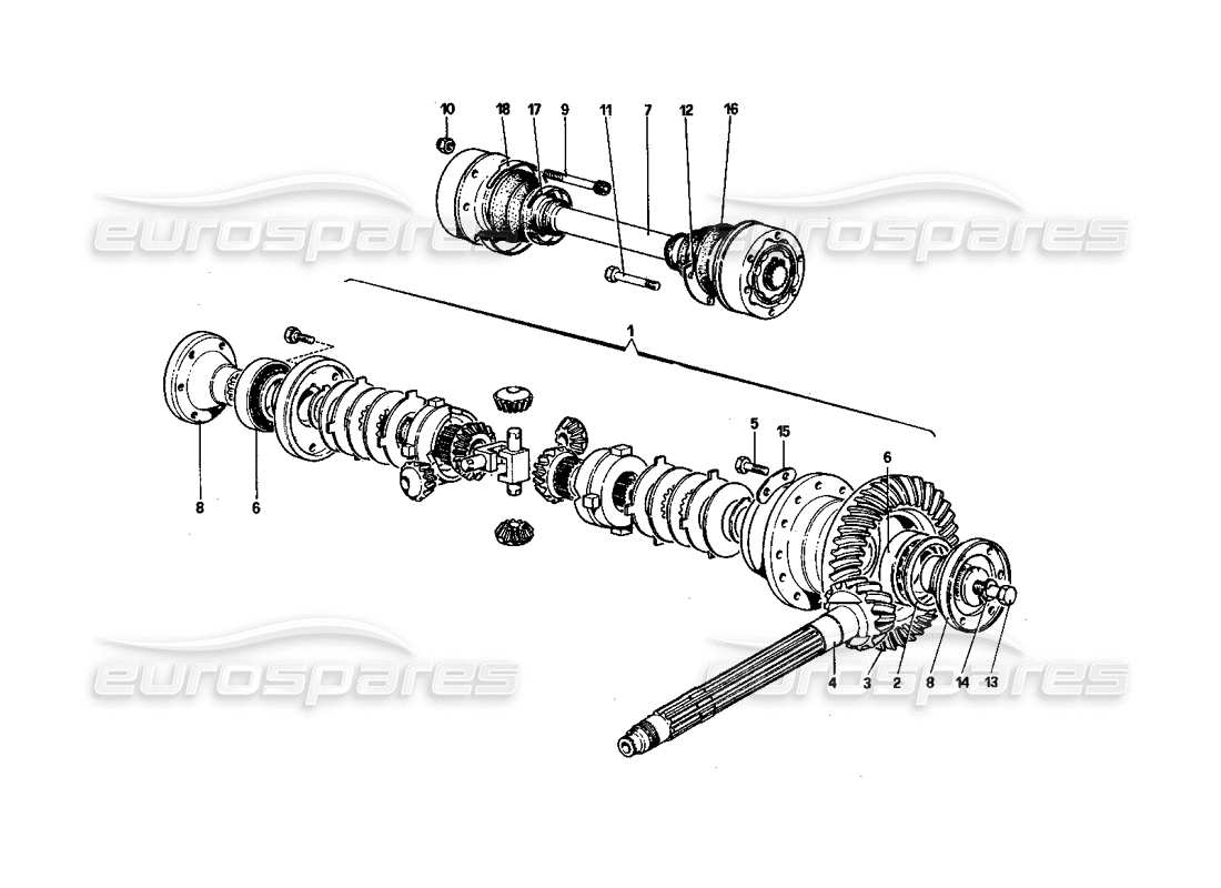 ferrari 512 bbi differential & axle shafts part diagram
