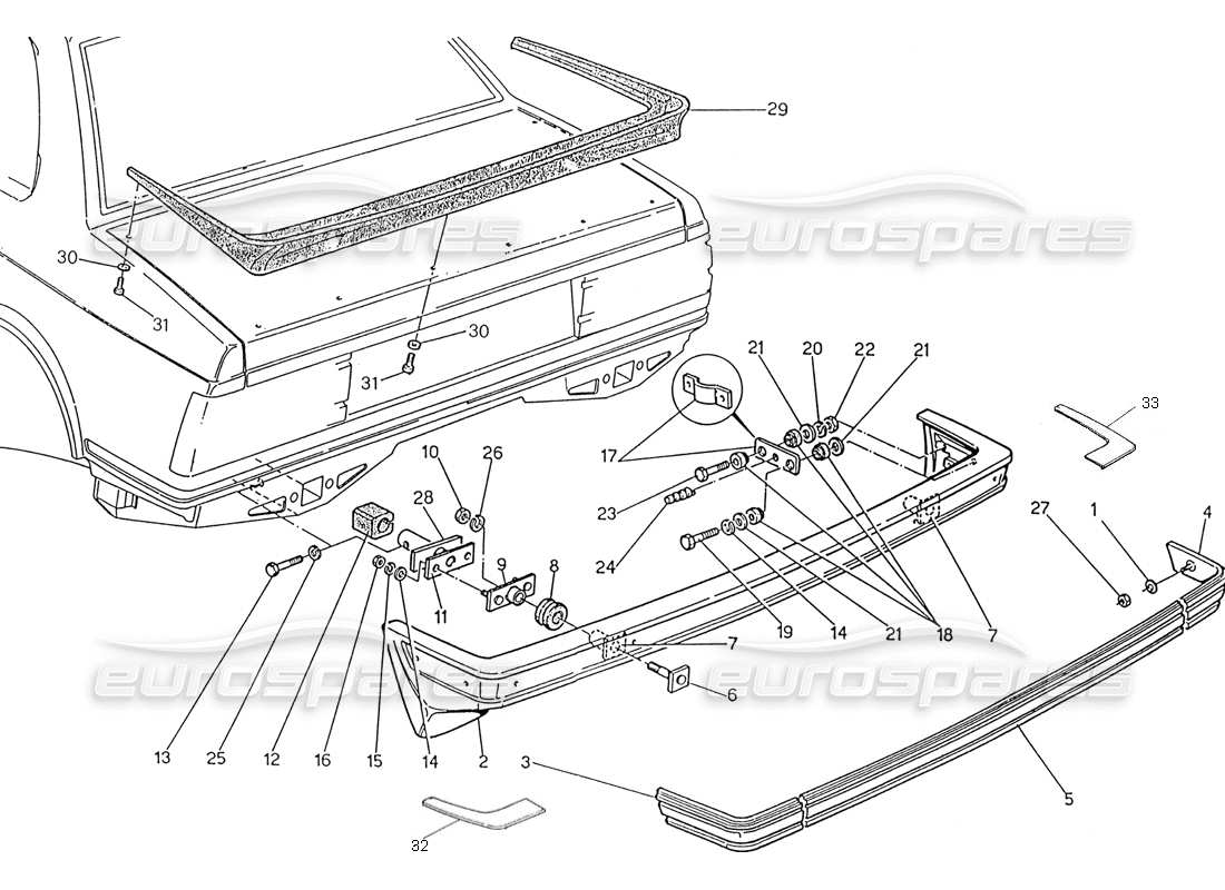 maserati 222 / 222e biturbo rear bumper parts diagram