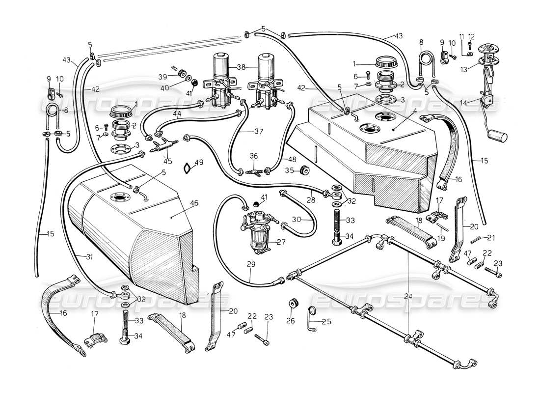 lamborghini countach 5000 s (1984) fuel system parts diagram