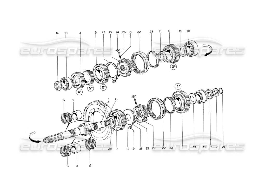 ferrari 208 gt4 dino (1975) lay shaft gears part diagram