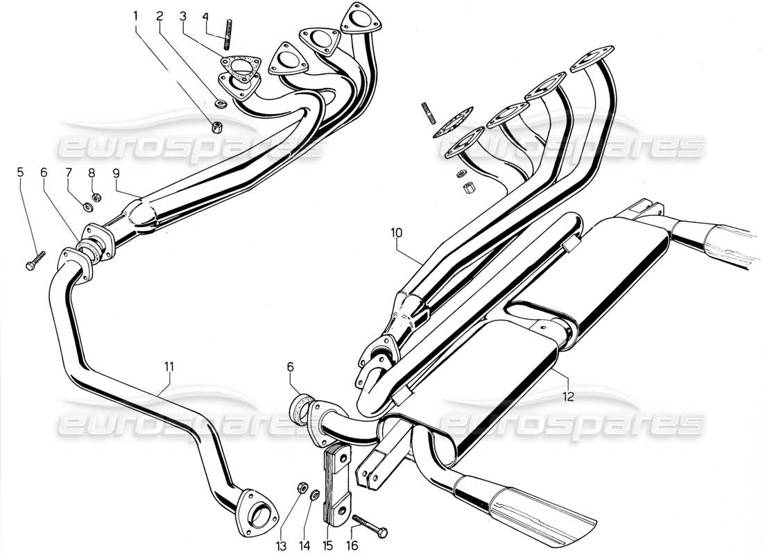 lamborghini urraco p300 exhaust pipes part diagram