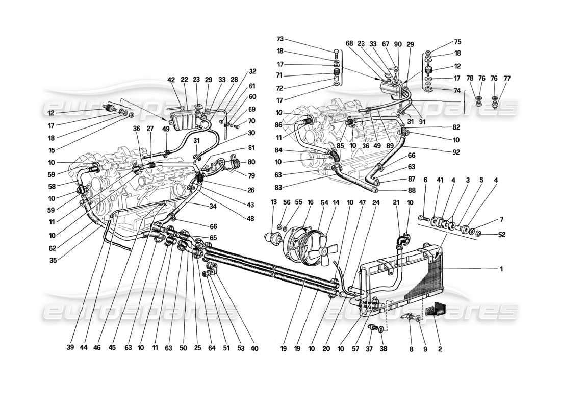 ferrari mondial 3.2 qv (1987) cooling system parts diagram