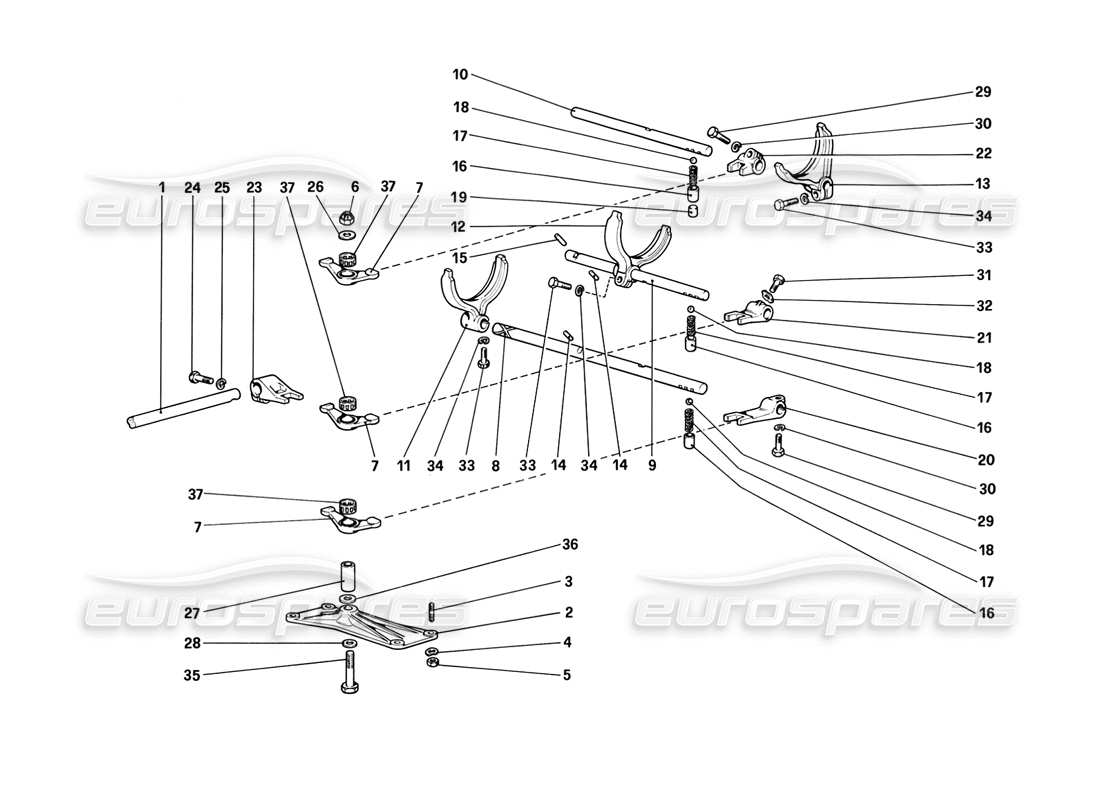 ferrari mondial 3.2 qv (1987) inside gearbox controls parts diagram