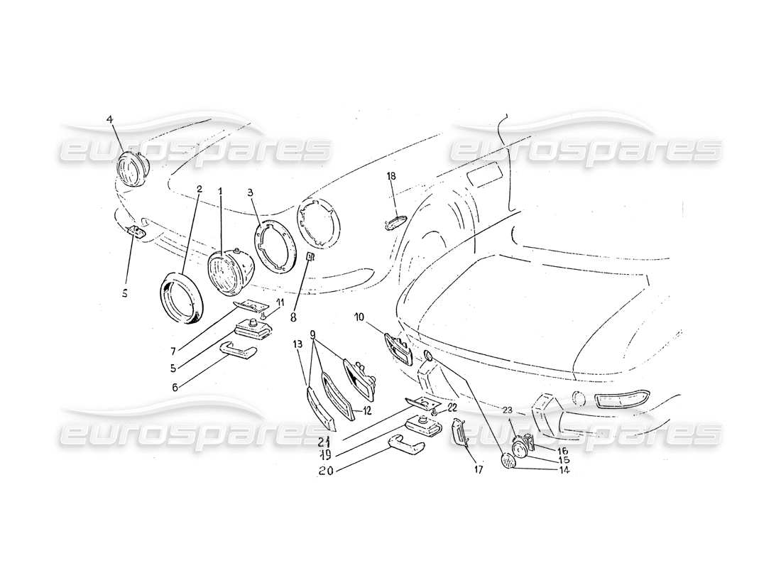 ferrari 330 gtc / 365 gtc (coachwork) front & rear lights part diagram