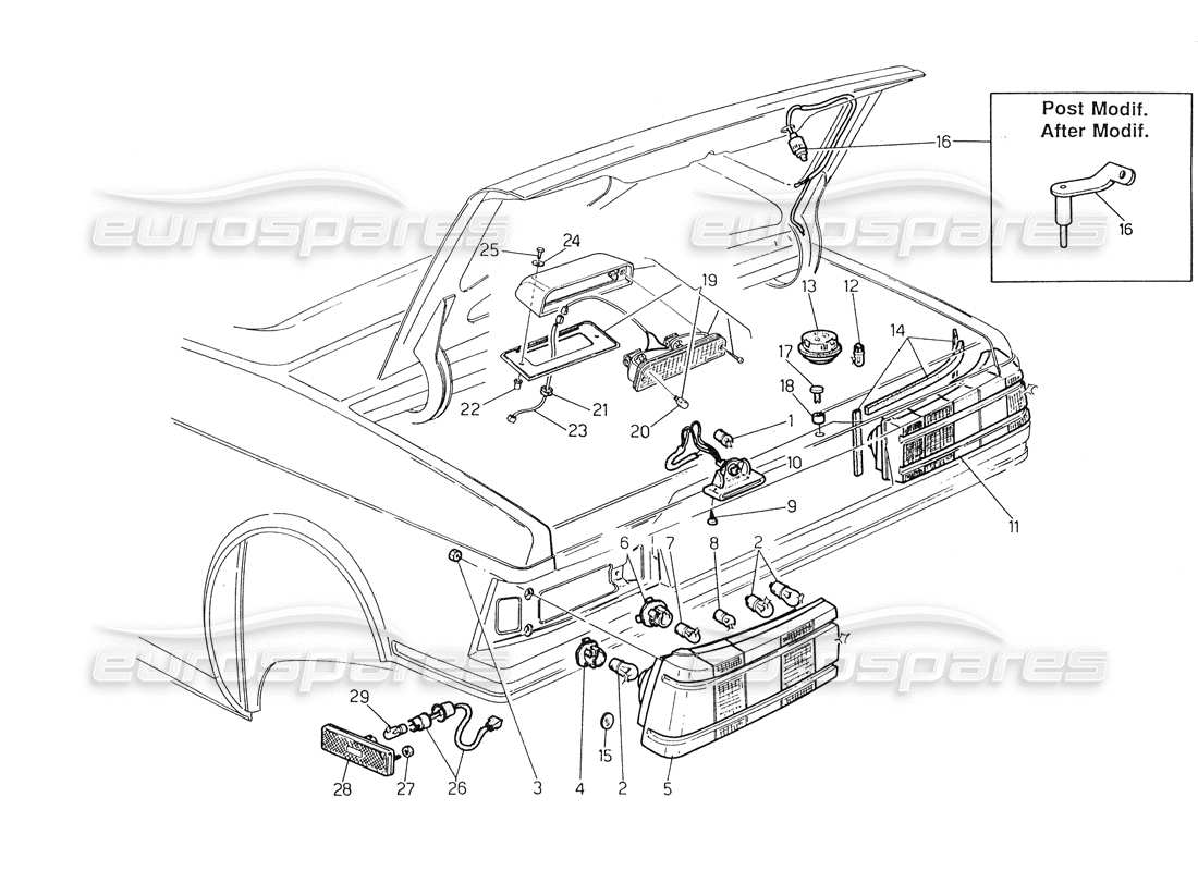 maserati biturbo spider tail light parts diagram