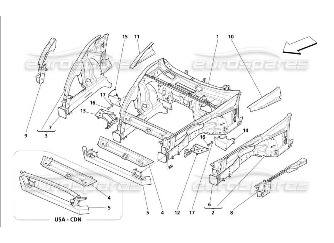 maserati 4200 gransport (2005) front structure part diagram