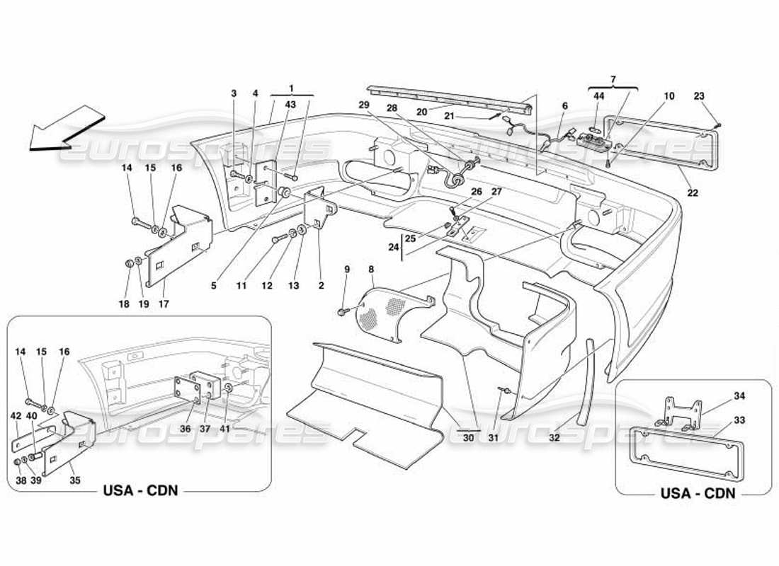 ferrari 550 barchetta rear bumper part diagram