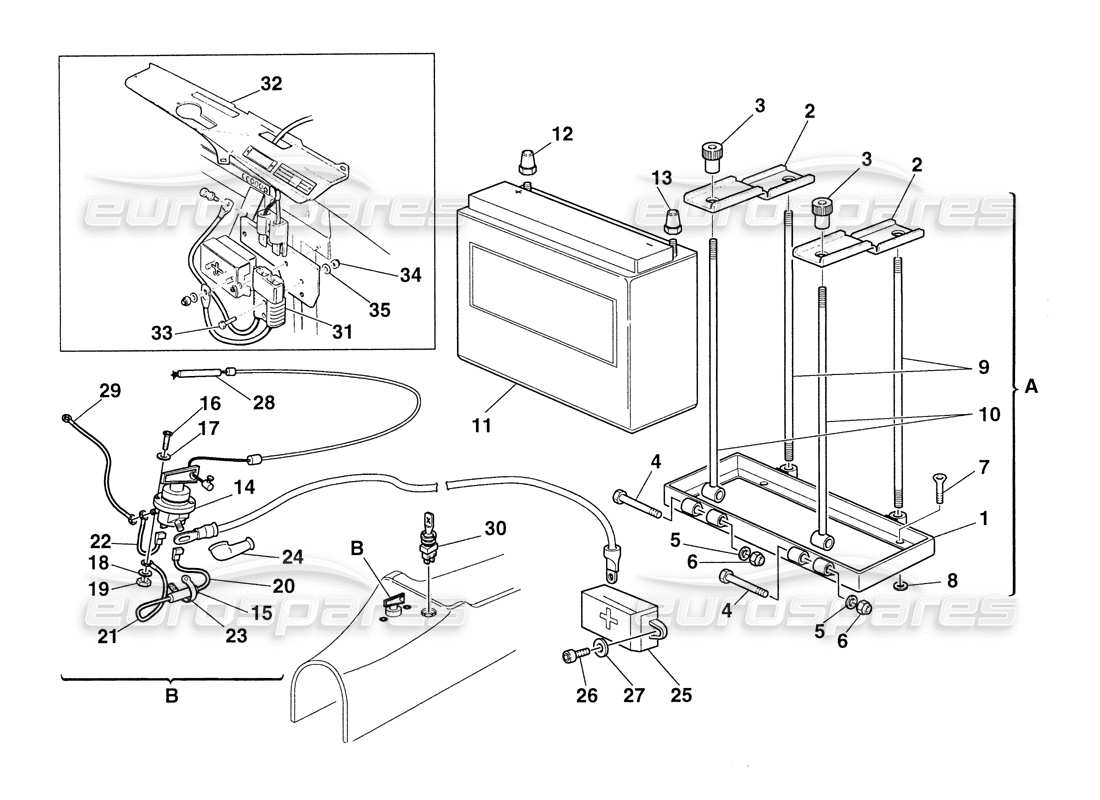 ferrari 355 challenge (1999) battery and battery disconn. switch parts diagram