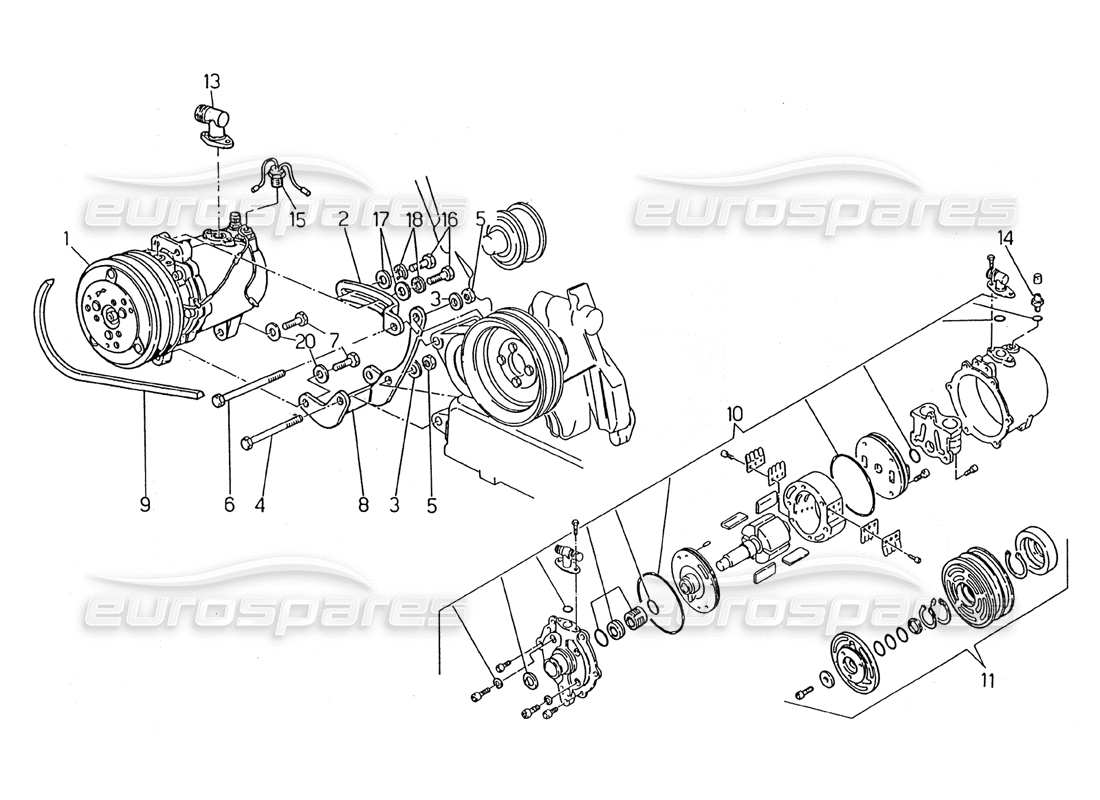 maserati 2.24v air compressor and brackets part diagram