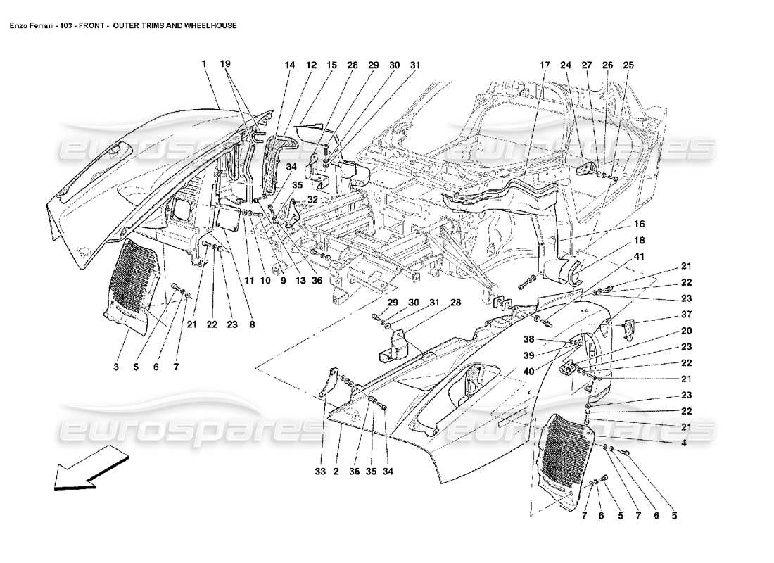 ferrari enzo front - outer trims and wheelhouse parts diagram