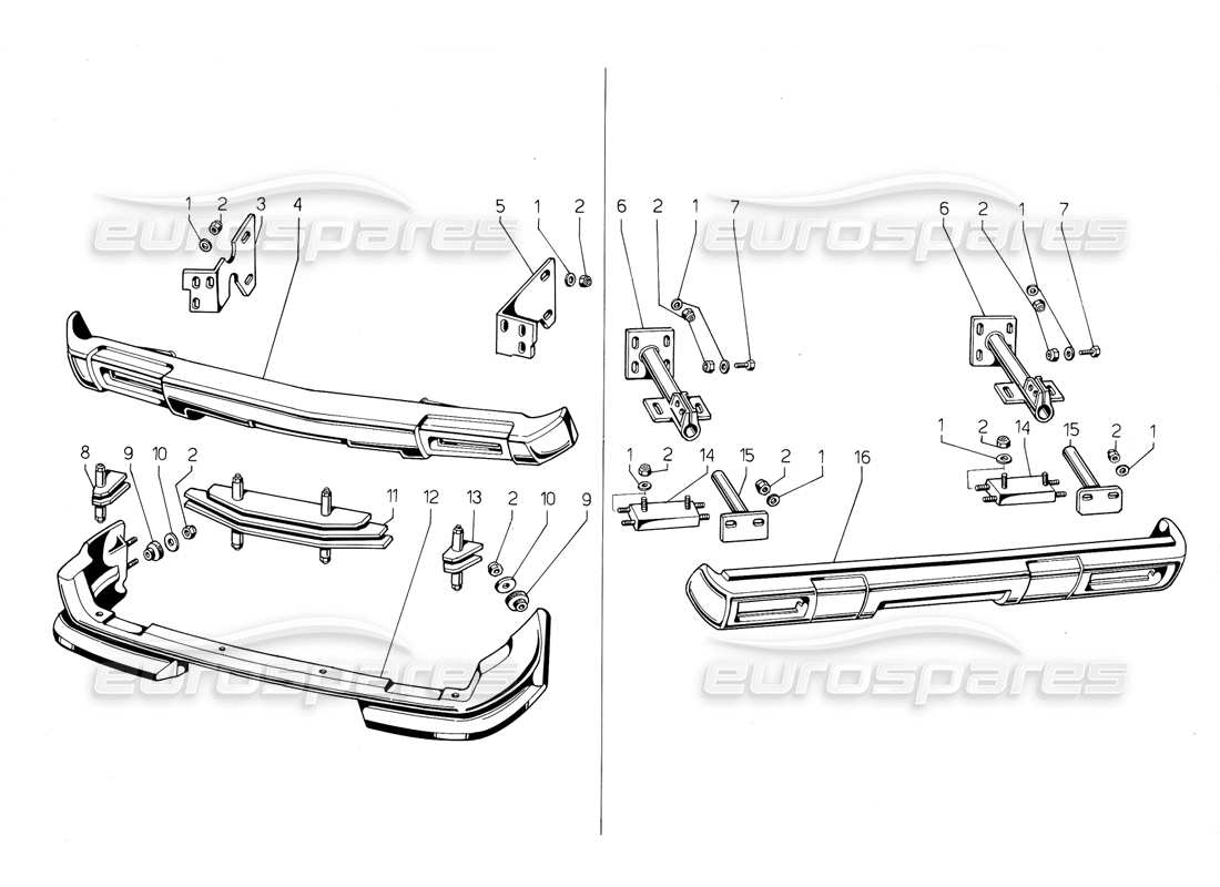 lamborghini jalpa 3.5 (1984) bumpers and spoiler part diagram
