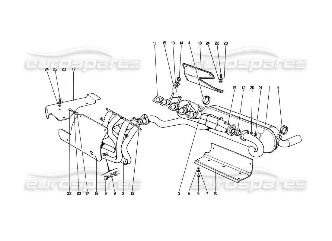 ferrari 208 gt4 dino (1975) exhaust system parts diagram