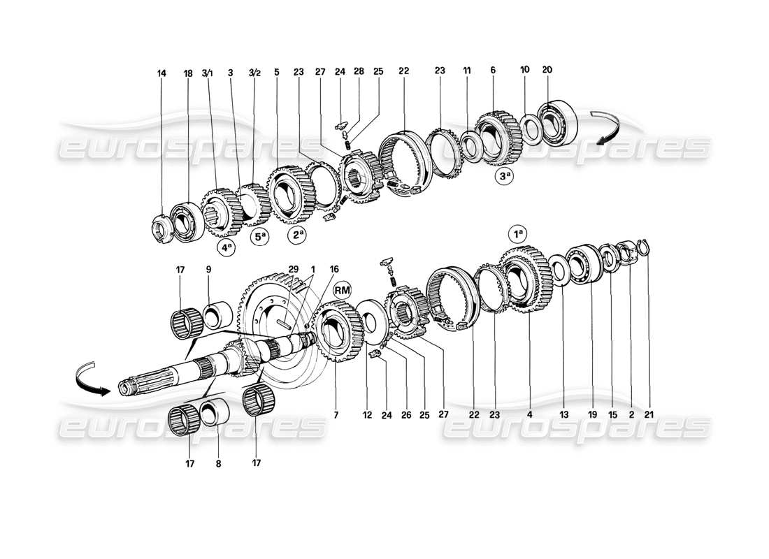 ferrari mondial 3.2 qv (1987) lay shaft gears parts diagram