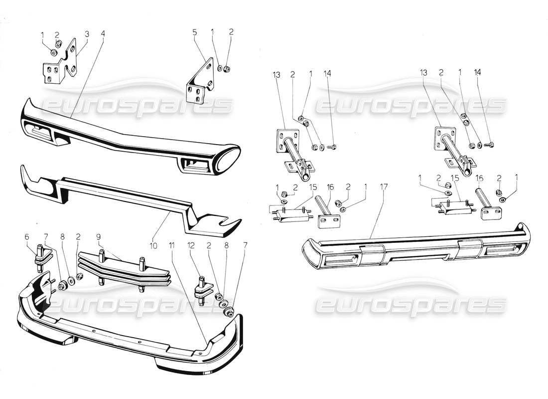 lamborghini jalpa 3.5 (1984) bumpers and spoiler (ch) (valid for switzerland only september 1984) parts diagram