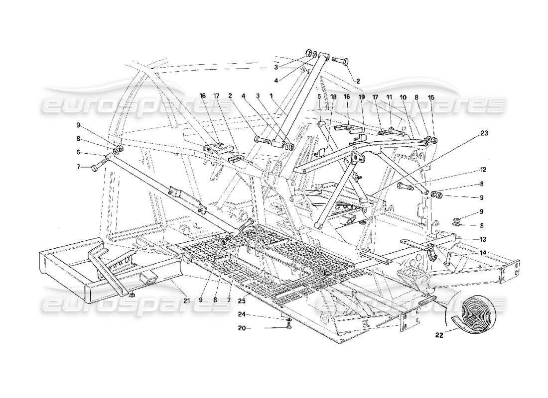 ferrari f40 frame - rear part -valid for cars with catalyst- parts diagram