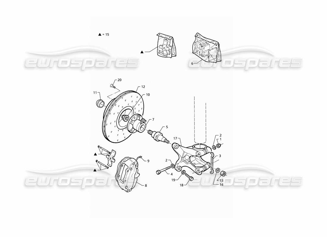 maserati qtp v6 (1996) hubs and front brakes with a.b.s. parts diagram