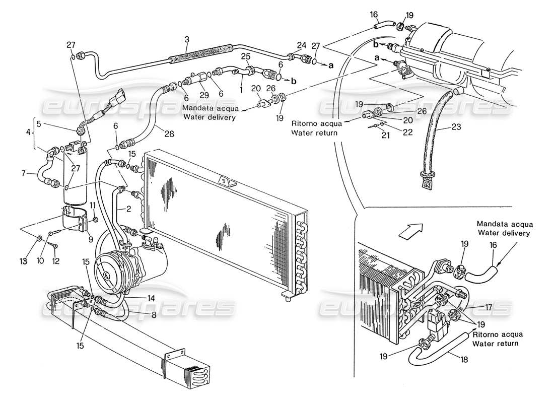 maserati 222 / 222e biturbo air conditioning system lh steering (pre modif.) parts diagram