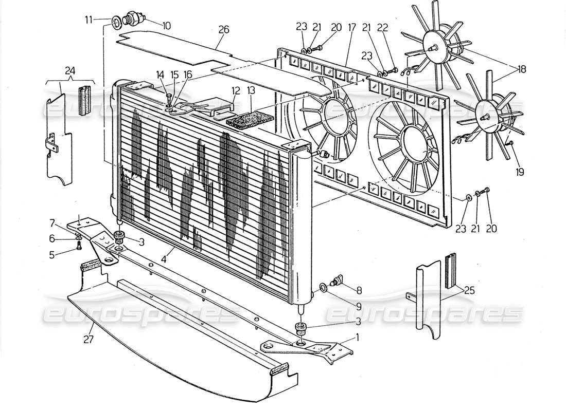 maserati 2.24v radiator and cooling fans parts diagram