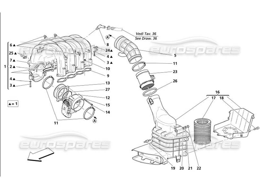 maserati 4200 spyder (2005) air intake manifold part diagram