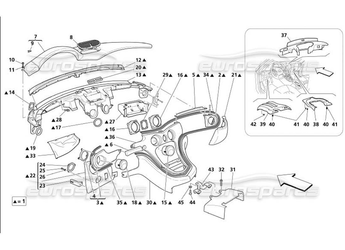 maserati 4200 gransport (2005) dashboard -not for gd- part diagram