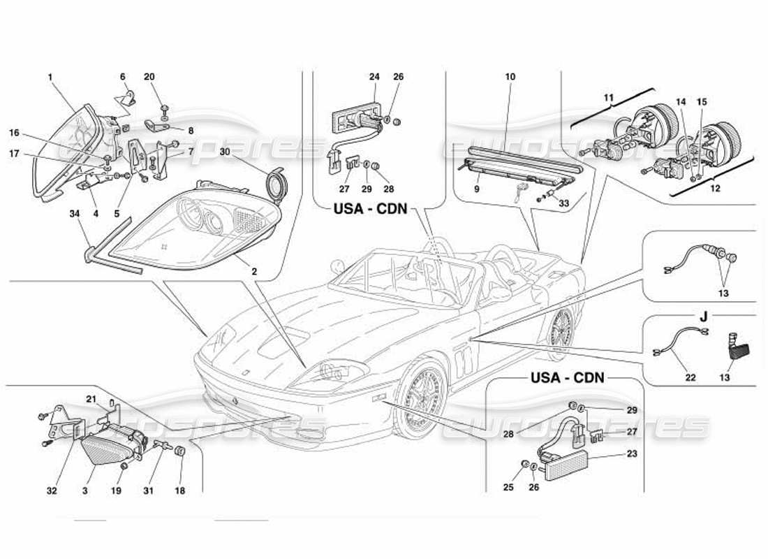 ferrari 550 barchetta front and rear lights parts diagram