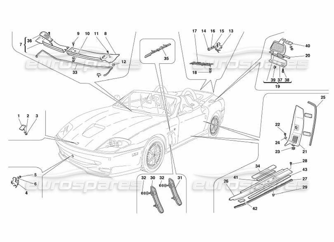 ferrari 550 barchetta outside finishings part diagram