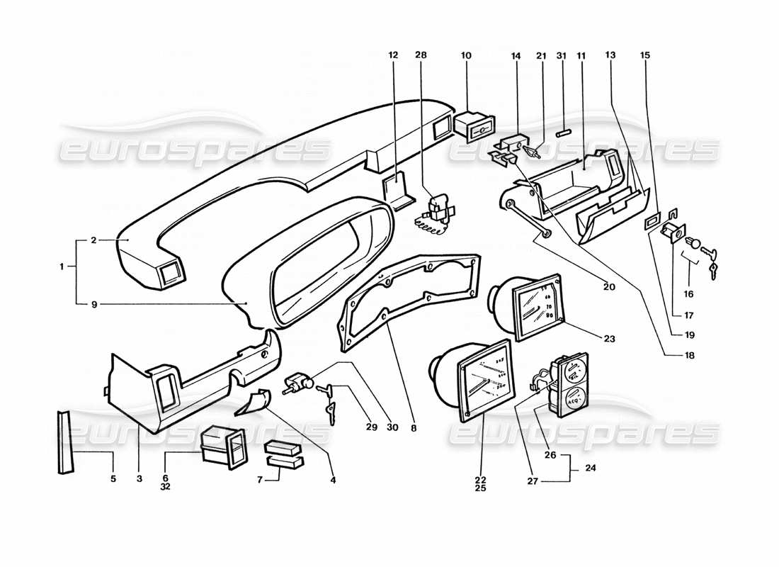 ferrari 400 gt / 400i (coachwork) dash & guages part diagram