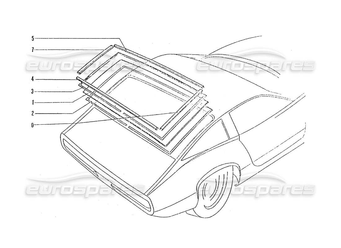 ferrari 365 gtc4 (coachwork) rear screen & trims part diagram