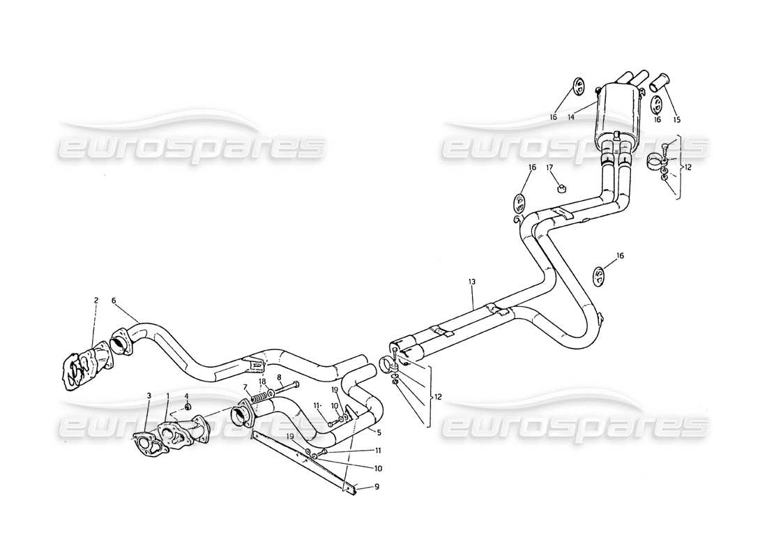 maserati biturbo 2.5 (1984) exhaust system parts diagram