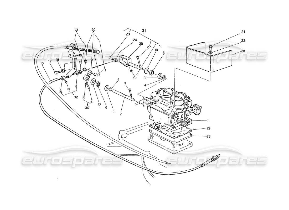 maserati biturbo 2.5 (1984) carburetor, choke and accelerator controls part diagram