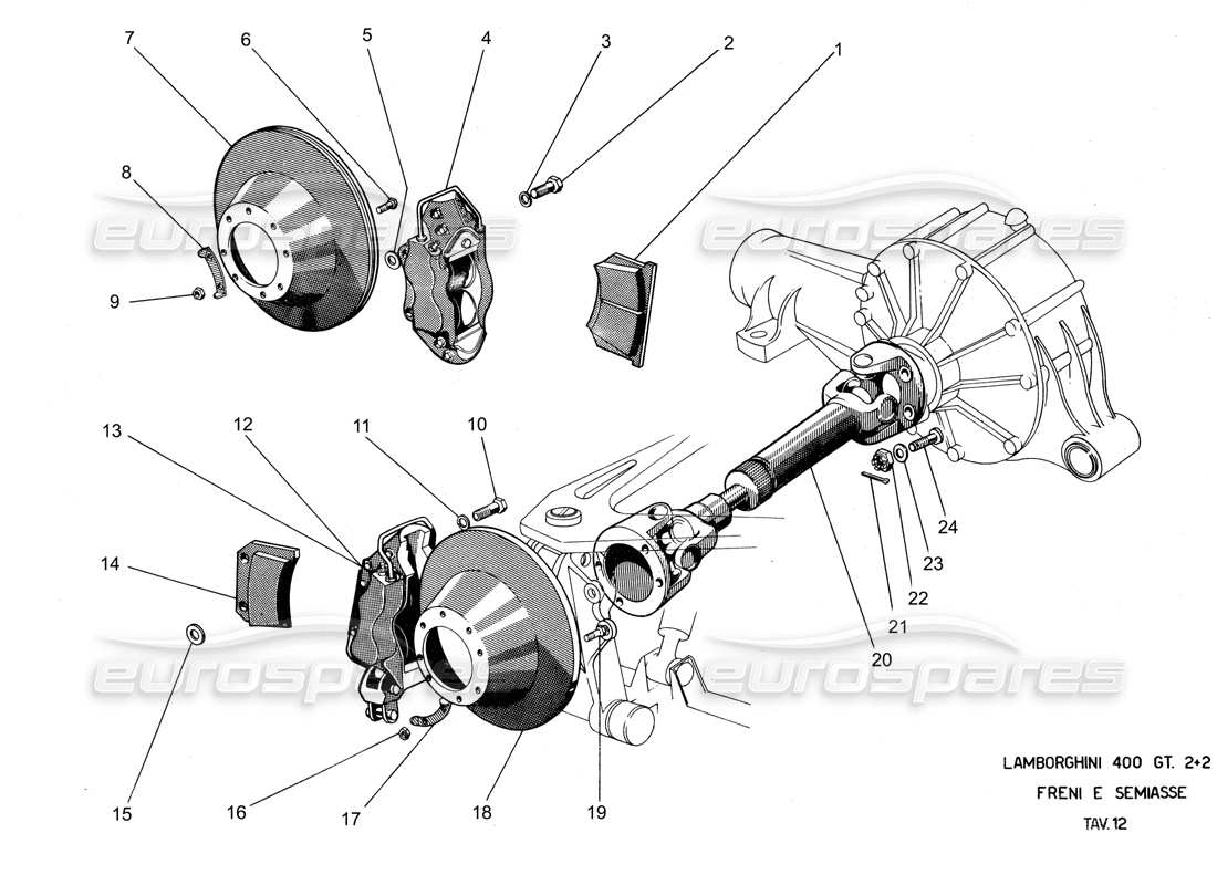 lamborghini 400 gt brake discs & calipers parts diagram