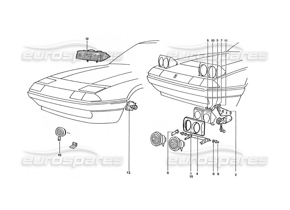 ferrari 400 gt / 400i (coachwork) front lights & motors part diagram