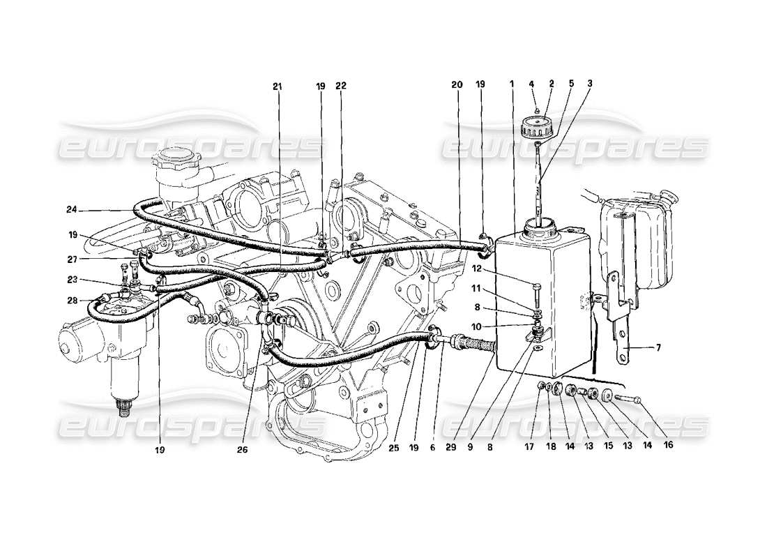 ferrari 400i (1983 mechanical) power steering oil tank - oil pneumatic self levelling devices (valid for rhd versions) parts diagram