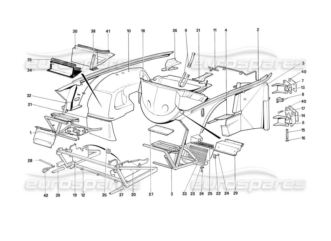 ferrari mondial 3.2 qv (1987) body shell - inner elements without antiskid part diagram