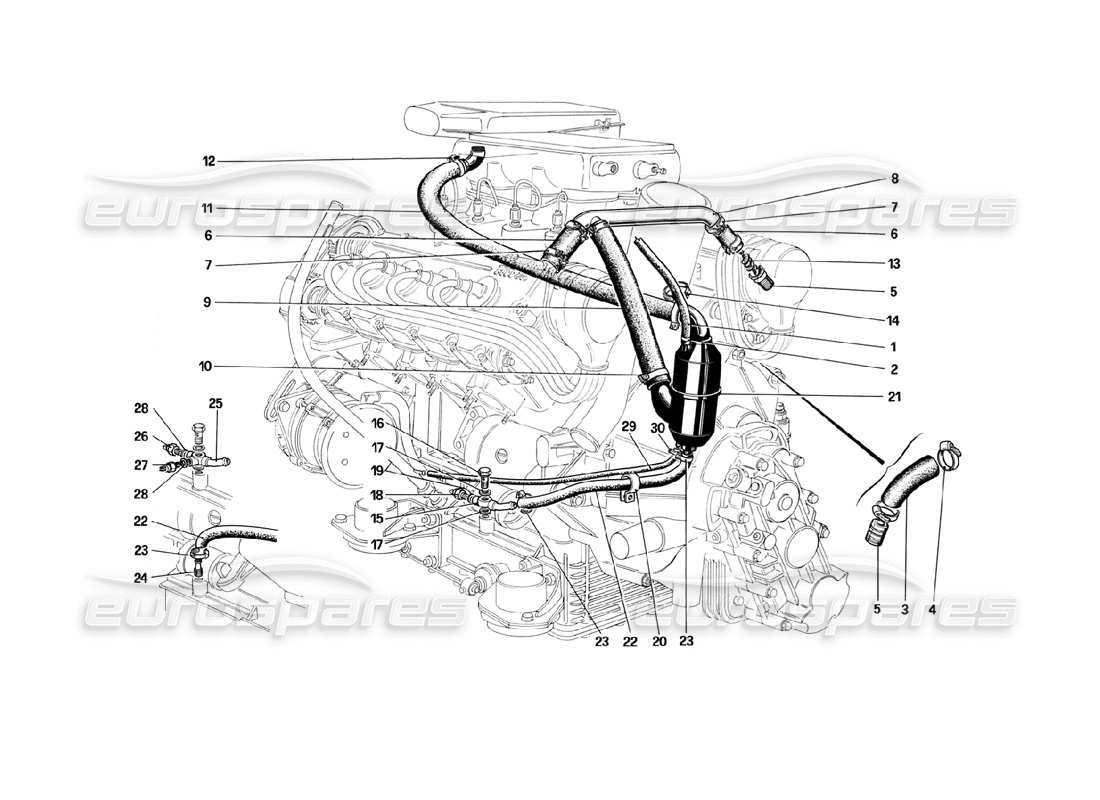 ferrari mondial 3.2 qv (1987) blow - by system parts diagram