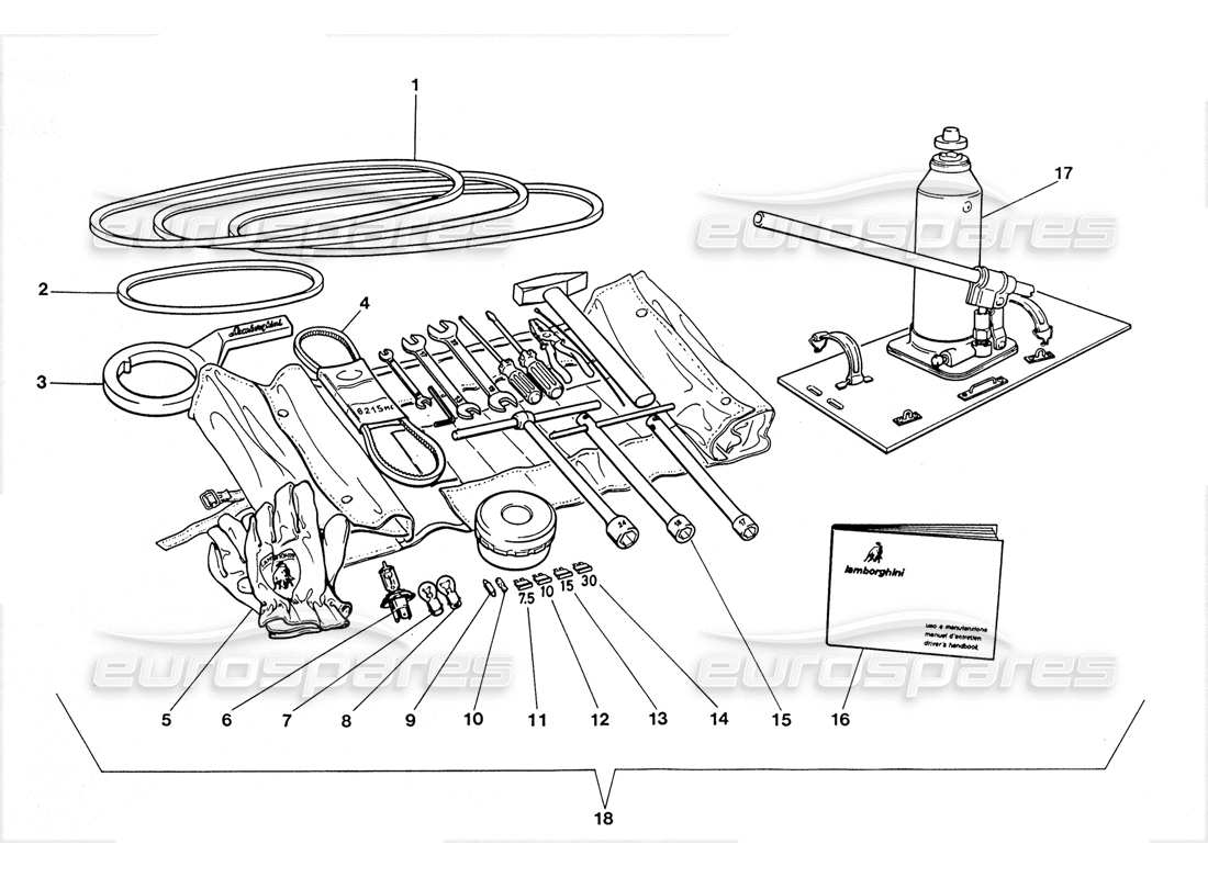 lamborghini lm002 (1988) tool kit parts diagram