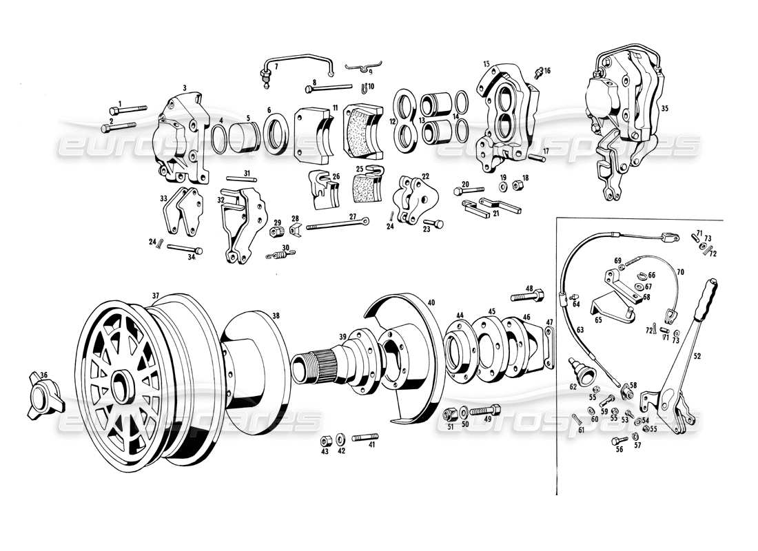 maserati ghibli 4.7 / 4.9 front brakes and handbrake parts diagram