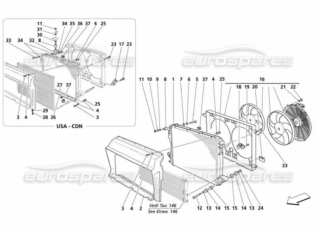 maserati 4200 spyder (2005) cooling system radiator part diagram