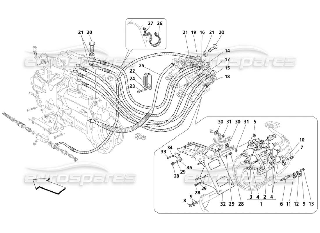 maserati qtp. (2006) 4.2 gearbox control hydraulics: power unit parts diagram