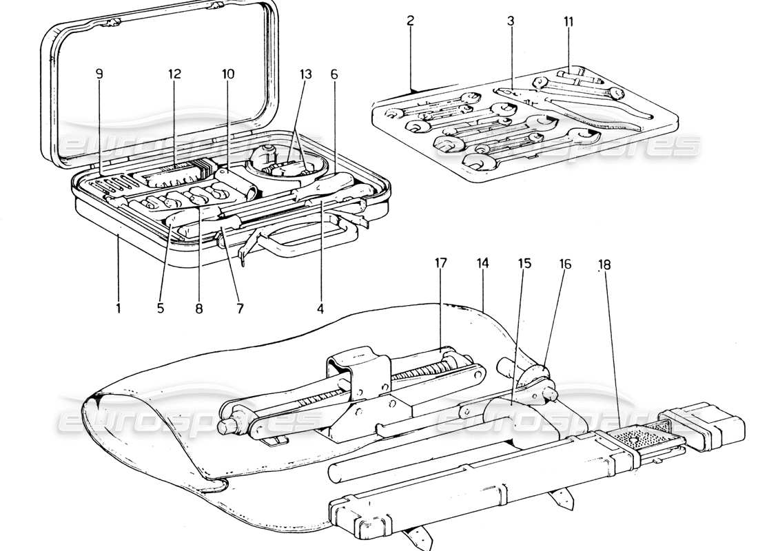 ferrari 365 gt4 2+2 (1973) tool-kit part diagram