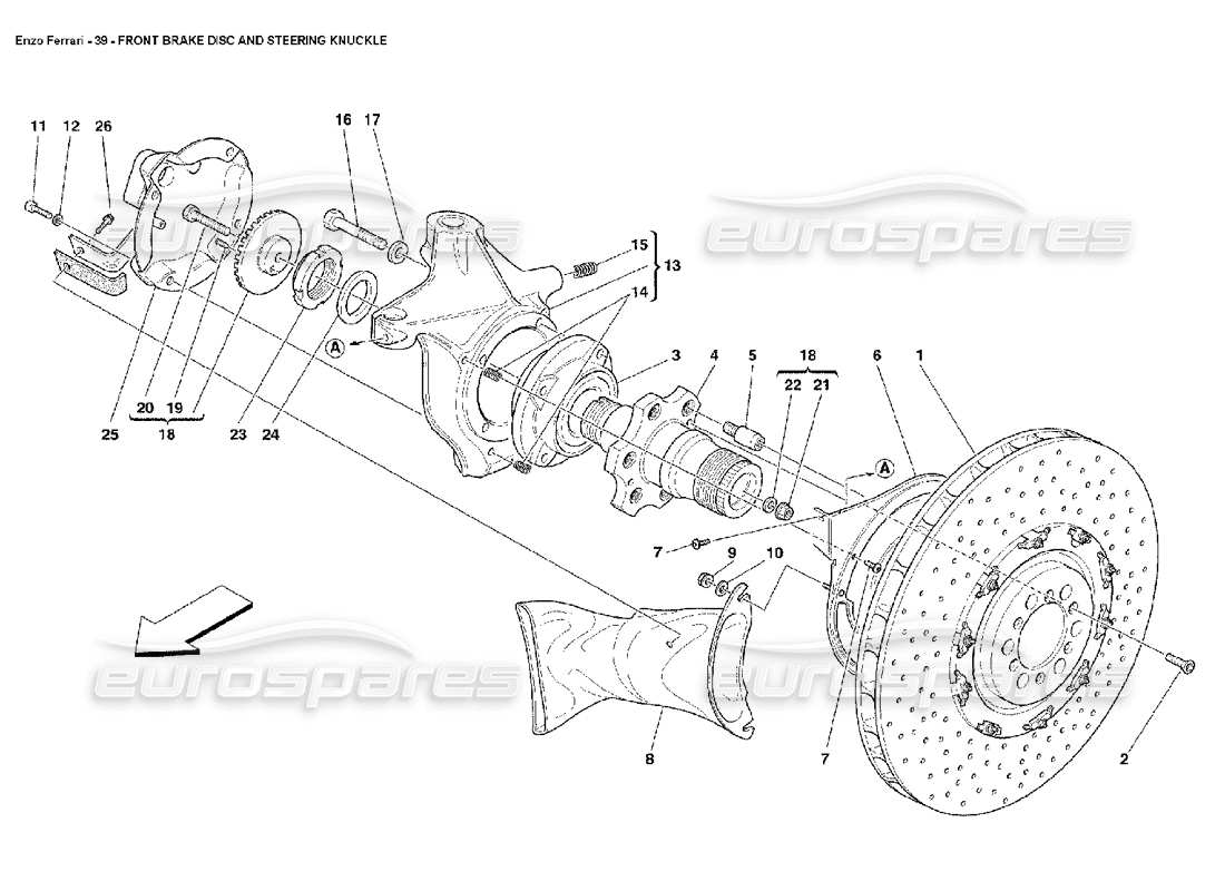 ferrari enzo front brake disc and steering knuckle parts diagram