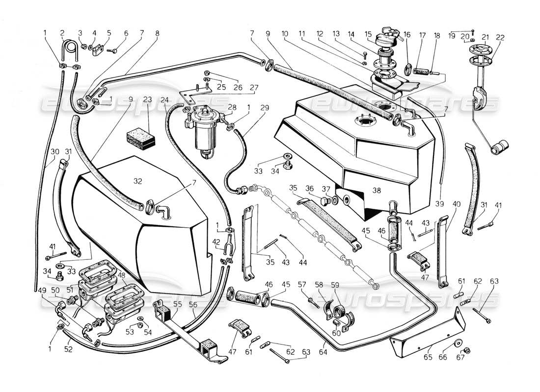 lamborghini countach 5000 qv (1985) fuel system parts diagram