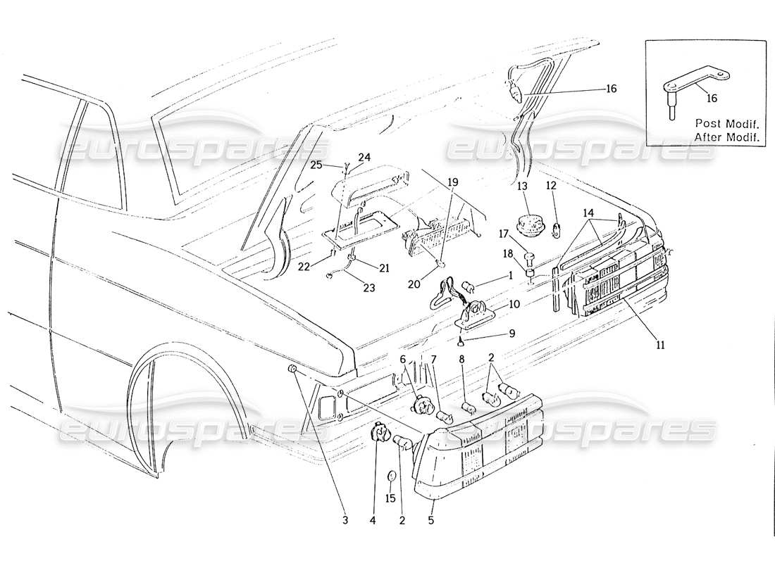 maserati karif 2.8 rear tail lights parts diagram