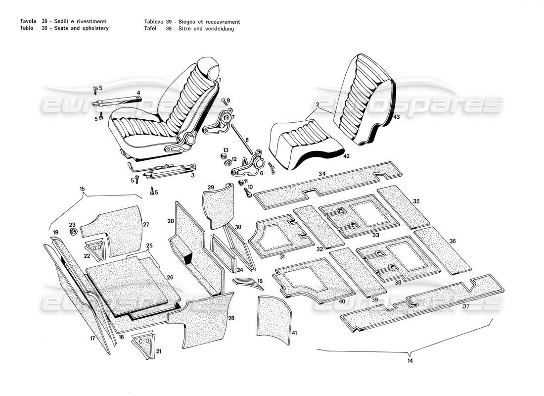 maserati merak 3.0 seats and upholstery parts diagram