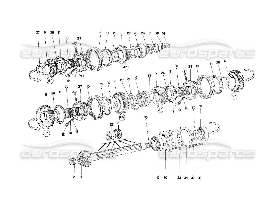 ferrari f40 lay shaft gears parts diagram