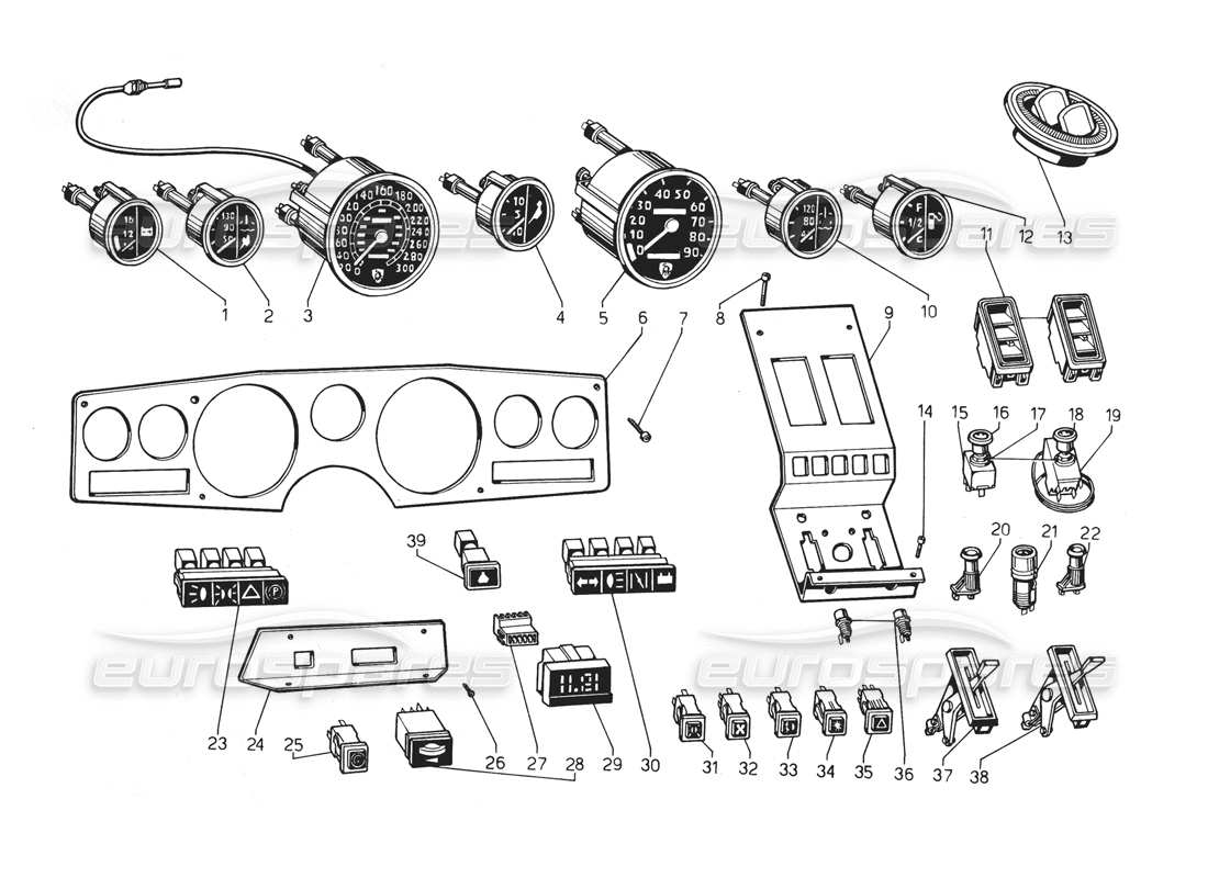 lamborghini countach 5000 qv (1985) instruments part diagram